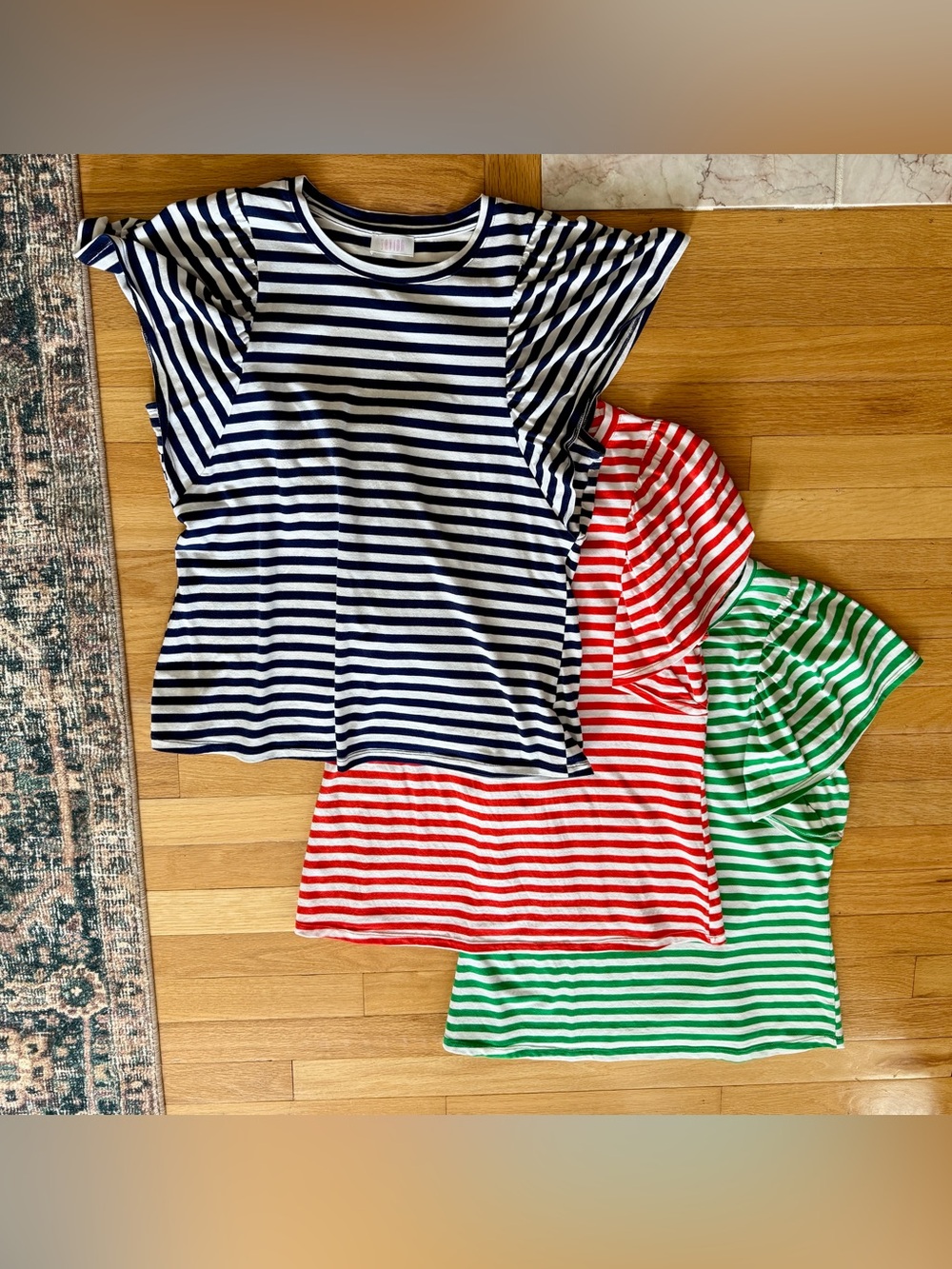 Savida Striped Tee Trio - Navy Orange Green Cotton Knit
